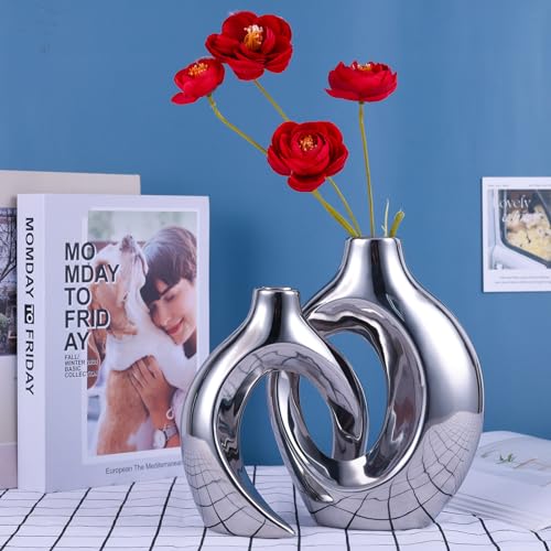 Keramik vase deko 2er-Set, Bohème Dekoration, Moderne Wohndekoration Vase, Tafelaufsatz für Wohnzimmer, Büro Dekorationen für Hochzeitsfeiern (Versilberung) von XIAOMAGG