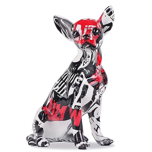 XIAOMAGG Kreative Graffiti Chihuahua Hundestatue, Skulptur Ornament, Wohnzimmerdekoration, Eingangsbereich, Weinschrank, Bürodekoration, Kunstharz, Kunsthandwerk (Graffiti-Schwarz) von XIAOMAGG