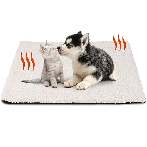 XIAPIA Selbstheizende Decke Hunde Katzen, Flauschig Selbstwärmende Katzendecke ohne Kabel, Wärmedecke Heizdecke ohne Strom, Washbar Thermodecke Katzenkissen Katzenbett Indoor 90 * 60 cm Weiß von XIAPIA