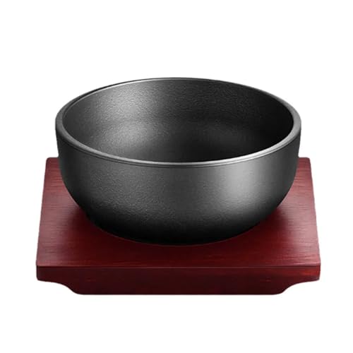 XICHENGSHIDAI Dickes Gusseisen Kessel, Dolsot Bibimbap Schüssel mit Holzboden, 700ml/900ml/1400ml von Suppe Reis Eintopf Schalen auf Induktion oder Ofen - 1400ml von XICHENGSHIDAI