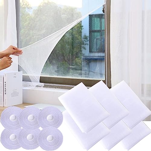 XINCHEN Moskitonetze für Fenster，6 Stück Fliegengitter für Fenster, mit 6 Rollen Selbstklebeband, Fliegengitter für Fenster Insektenschutz Fensternetz ，Sommer Moskitonetze，Schutz Mesh DIY. (White) von XINCHEN