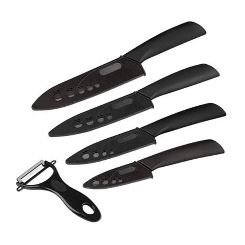 XINGXINRONG keramikmesser, Keramikmesser Set mit Schutzhülle, Küchenmesser Set mit 4-teilig Messer und 1 Sparschäler, Kochmesser Sets für Fleisch, Obst, Gemüse - Schwarz von XINGXINRONG