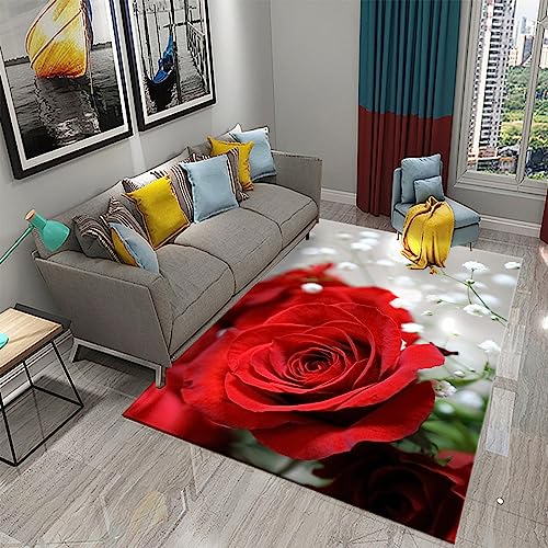 XINRUYI Roter Rosenteppich romantischer Blumenmattenteppich Wohnzimmer Schlafzimmer Badezimmer Bodenmatte von XINRUYI