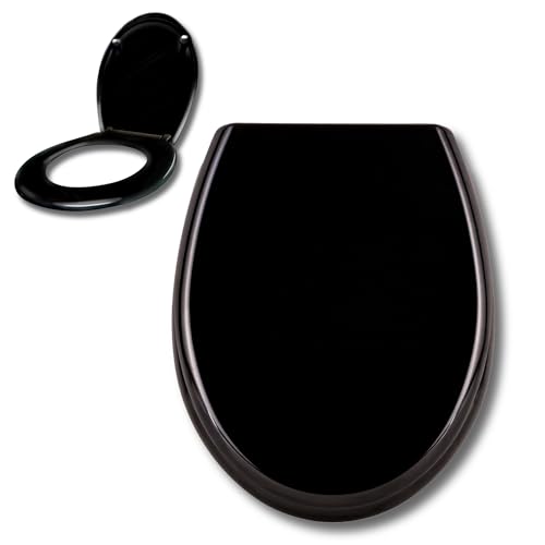 XINZI Toilettendeckel mit Absenkautomatik Antibakteriell WC Sitz Klodeckel mit Quick Release Funktion Abnehmbar Oval Klobrille Toilettensitz mit Softclose WC Deckel aus Duroplast (Schwarz) von XINZI