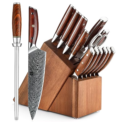 XINZUO Damaskus Küchenmesser Set 15er mit Akazienholz Messerblock, 67 Schichten Damaststahl Scharf profi Kochmesser Set -Multifunktionale Küchenschere und Wetzstahl -Rosewood Griff XINZUO Damaskus Küchenmesser Set 15er mit Akazienholz Messerblock, 67 Schichten Damaststahl Scharf profi Kochmesser Set -Multifunktionale Küchenschere und Wetzstahl -Rosewood Griff von XINZUO