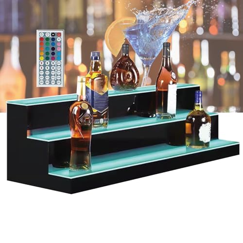 XJZHANG 3-stufiges, beleuchtetes Flaschenregal, 2-stufiges, beleuchtetes Acryl-Flaschenregal für Bars, Bar-, Likör- und Alkoholregal für Zuhause, Bar, Wohnzimmer, Zubehör und Dekoration von XJZHANG