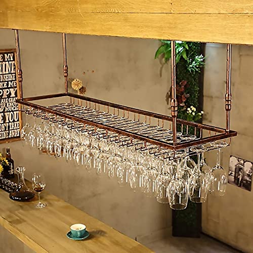 XKNANXCA Hängendes Weinglasregal – höhenverstellbare Stielglasregale aus Eisen, rustikale Glasbecherregale mit großer Kapazität, Weinlagerregale für Küche/Bar/Restaurant (Farbe: Braun, Größ von XKNANXCA
