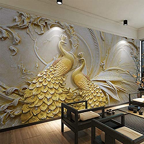 XLMING 3D-Stereo-Relief, goldener Pfau, Wandbild, selbstklebende Wandfarbe, wasserfester Leinwandaufkleber fototapete 3d effekt tapete Wohnzimmer Schlafzimmer Hintergrundbild-250cm×170cm von XLMING