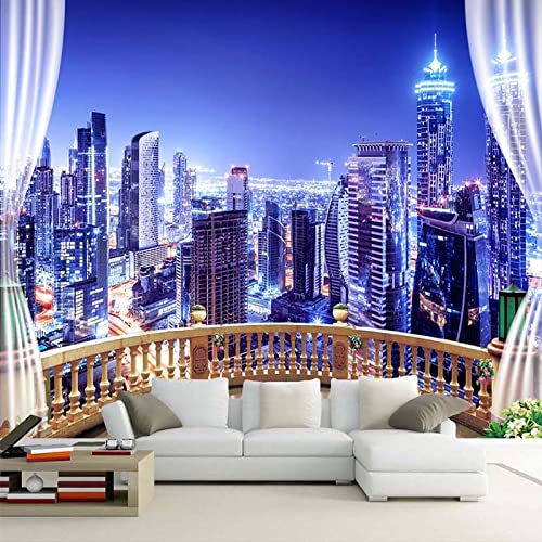 XLMING Fenster Stadt Nachtansicht 3D Tapeten Home Esszimmer Sofa Schlafzimmer Wohnzimmer TV Hintergrund-350cm×256cm von XLMING