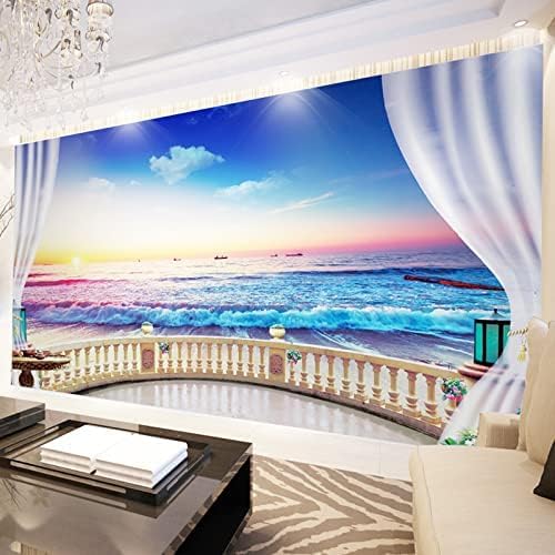 XLMING Fenster Strand Meerblick 3D Tapeten Home Esszimmer Sofa Schlafzimmer Wohnzimmer TV Hintergrund-350cm×256cm von XLMING