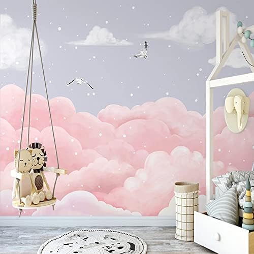 XLMING Kinderzimmer Handgemalt Romantische Rosa Wolken Kinderzimmer 3D Tapete Home Dekoration Wohnzimmer Sofa Schlafzimmer Tv Hintergrund Wand-300cm×210cm von XLMING
