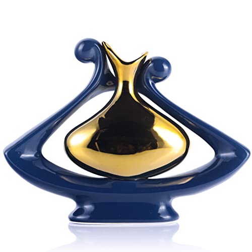 Moderne Vasen für Dekoration, blaue Keramikvase mit goldenem Dekor, dekorative Vasen für Blumen, blaugoldene Vase für Couchtischdekoration, Keramikvase für Dekoration, Kaminsims, Tafelaufsätze, von XMGZQ