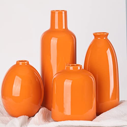 Vase Orange,4-teiliges Set,Orange Vase Keramik,Vasen Set,Moderne Bauernhaus-Dekoration,Mehrfarbige Keramik,Orange Keramik Vase 4er Set,Kleine Vase für Landhausdekoration,Wohnzimmer,Tischdekoration von XMGZQ