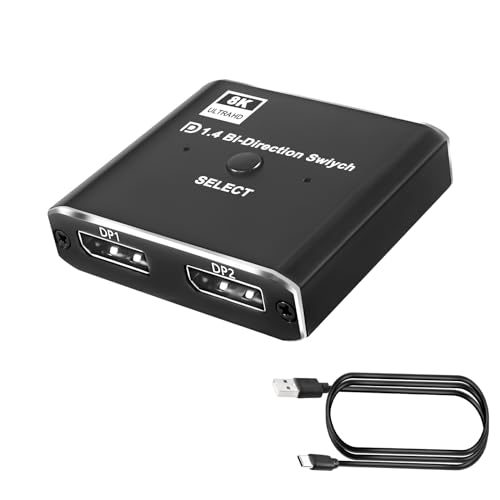 XMSJSIY DisplayPort Switch 8K Bidirektionaler DP 1.4 Switcher 1.4 in 2-Ausgang Ausgang 2 in 1-Ausgang High Speed Splitter DP Switch Converter Unterstützt 8K@30Hz 4K@120Hz für PC Monitor Laptop HDTV von XMSJSIY