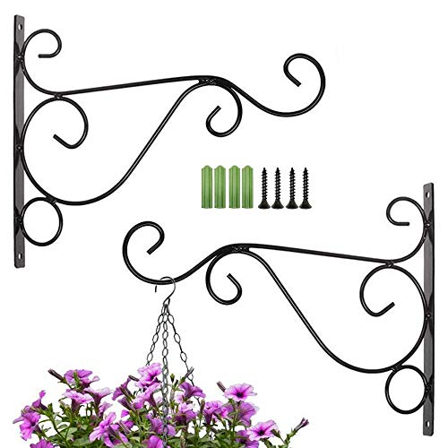 XNJIHWA 2 Stück Pflanze Wandhalterung Pflanzenhalterung Blumenampelhalter Wandbehang-Pflanzenhaken Garten Wandhaken mit Schrauben,25x20cm,Schwarz von XNJIHWA