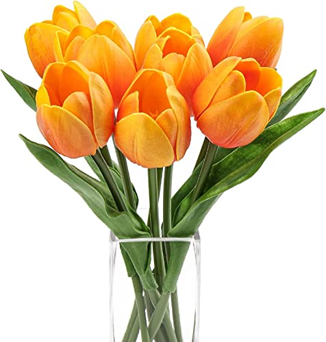 10pcs Künstliche Blumen Tulpe, Kunstblumen Latex Tulpen, PU Real Touch Latex Blumensträuße, Dekoration Für Hochzeitsdekoration Im Innen- Und Außenbereich, Küche, Büro, Café, Wohnkultur (Orange) von XNSHUN