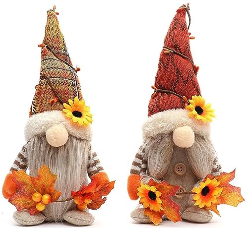 2 Stück Wichtel Figuren Herbst, Kürbis Dekoration Herbst Kürbis Zwerg, Sonnenblume Elf Statue Thanksgiving Plüsch Elfe Puppe, Gesichtslose Puppe Für Home Wohnzimmer Schaufenster Geburtstag (08) von XNSHUN