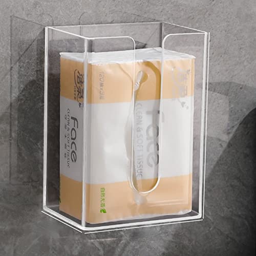 XNSHUN Kosmetiktuch Box Transparent Tissue Box, An Der Wand Befestigte Tissue Box Acryl Tücherbox Wand Serviettenbox Ohne Nägel, Servietten Organizer Für Küche Badezimmer Toilette (Transparent) von XNSHUN