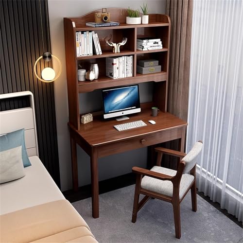 XNYXLPP Moderner Home-Office-Schreibtisch mit Ablagefach und Stühlen, Massivholz-Schreibtisch, Arbeitstisch, Arbeitstisch mit Schublade (Walnut) von XNYXLPP