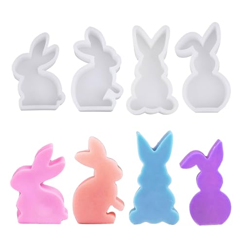 XQMMGO 4 Stück Osterhase Silikonform, 3D Kaninchen Gießform Ostern, Hase Giessform Silikon, Gießform Ostern für DIY Kerzen, Gips, Handwerk, Ostern Deko von XQMMGO