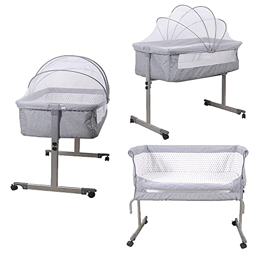 XUANYU 2 in 1 Babybett und Babywiege, Länge 96 cm(37,8''), Beistellbett Baby mit Rollen, Matratze und Moskitonetz, Reisebett Baby für Babys von 1 bis 36 Monaten, ab Geburt bis 60 kg von XUANYU