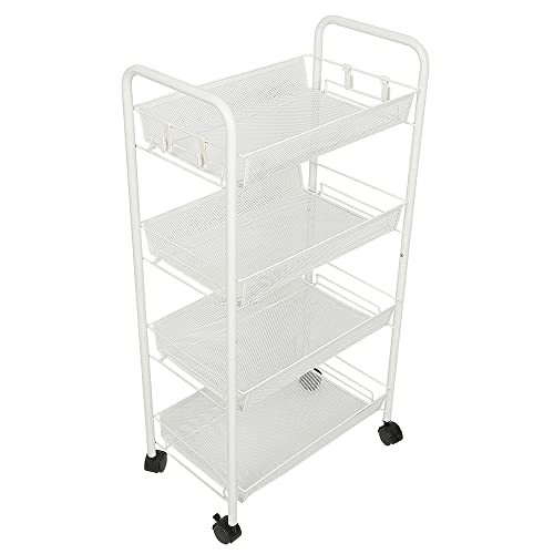 XUANYU Rollwagen, Servierwagen, 4 Etagen, für Badezimmer, Küche, Büro, Waschküche, 45 × 27 × 85 cm, Weiß von XUANYU