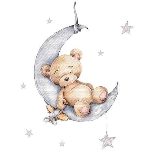 Wandtattoo Kinderzimmer Wandtattoo Bär Mond Stern Wandaufkleber Tiere Deko Selbstklebend Wandsticker Babyzimmer Kinderzimmer Tapete für Jungen Mädchen Babyzimmer Deko von XUEHOU