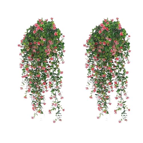 XUEHOU 2 Stück Künstliche Hängepflanzen Kunstblumen Hängend Künstlich Hängende Rot Blumen Kunstb Eukalyptus-Kamelie Dekoblumen Plastik Efeu Kunstblumen Wie Echt für Balkon Blumengirlande Topf Deko von XUEHOU