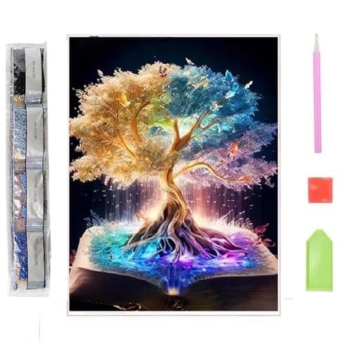 XUEHOU Diamond Painting Alber Kit 5D Diamant Malerei Baum Buch Leinwand Diamond Painting Komplettset DIY Kinder Strass Kunst Handwerk Goldstickerei für Wände Dekoration 40x30cm von XUEHOU