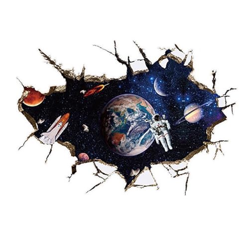 XUEHOU Durchbruch Wandaufkleber Astronauten Raum Wandaufkleber 3D Planet Wandtattoo Universum Galaxie Planeten Wandsticker Tapete Kinderzimmer Jungen für Jugendzimmer 60 x 90cm von XUEHOU