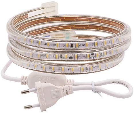 XUNATA 10M LED Streifen,AC 220V 230V IP67 imprägniern 3014 SMD 120leds / m Warmweiß,Flexibles LED Band mit Netzstecker für Küche Stairway Home Auto Bar Weihnachten Party Deko (Warmweiß, 10M) von XUNATA