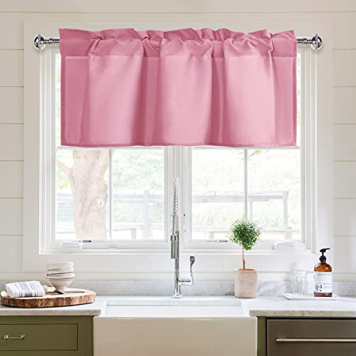 XWZO Küchenvolants Vorhänge für Fenster Wohnzimmer Schlafzimmer Badezimmer Topper Bauernhausstil Rustikal Esszimmer Verdunkelung Thermoisolierte Stangentasche, B 107 x L 30 cm Länge, Rosa, 1 Panel von XWZO