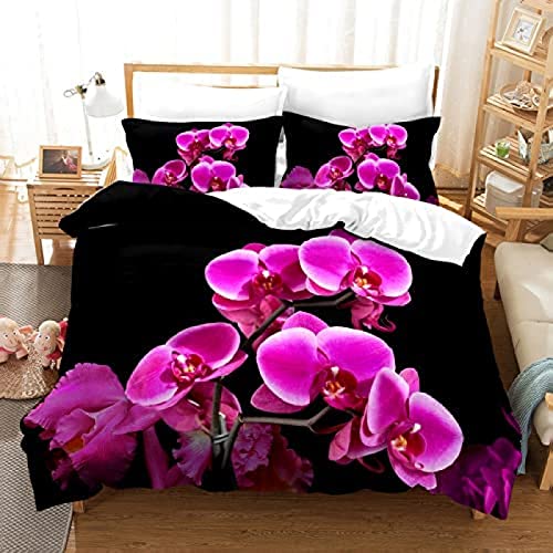 Bettwäsche 200x200, Lila Orchidee Winter Weiche GebüRstet Mikrofaser 3 Teilig Bettwäsche Set, 3D Drucken Bettbezug + 2 Kissenbezug 80x80 cm von XXXXAWA