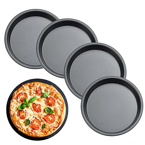 XZEIT 4 Pcs Pie Tin Pizzaform Rund15cm Pizzablech Carbonstahl Tarteform Antihaftbeschichtet Pizzabackbleche Set,15,2 cm Mini-Kuchenformen–runde Kuchenformen mit Antihaftbeschichtung für Käsekuchen,Piz von XZEIT