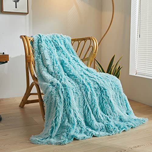 XeGe Luxuriöse Flauschige Decke Sofa Kuscheldecke, Warme Winter Weich Sofadecke, Hochwertige Kunstpelz Decke, Zotteliger Couchdecke, 127x152 cm Plüsch Pelziger Wohndecke für Couch, Ombre Aqua Green von XeGe