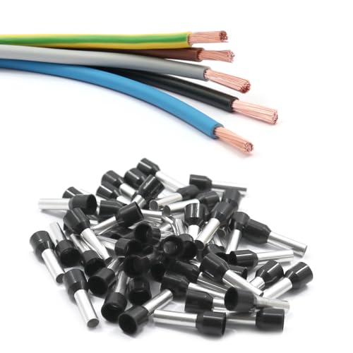 Xenterio 6mm² Verdrahtungssatz für Zählerschrank/Elektroverteilung, 5x 3 Meter Kabel (braun/schwarz/grau/blau/grün-gelb), 50 Aderendhülsen mit Kunststoffkragen von Xenterio