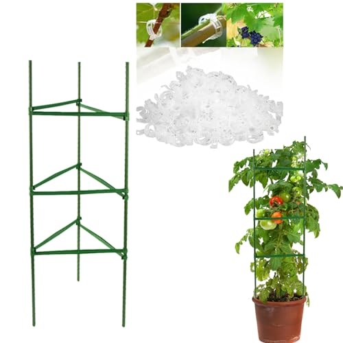 rankhilfe Tomaten | tomatenturm | pflanzenstütze | 100 Stück (50 Ringe + 50 Stäbe) rankhilfe | Garten Rankhilfe Tomatenkäfig Pflanzenstütze | Rankgitter Kletterhilfe Tomaten (Stil B+50 Clip) von Xevinas