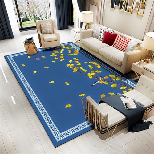 Anti Rutsch Teppich Teppich Schlafzimmer Blau Vintage Blumenmuster The Carpet Teppich 200X250CM Esstisch Teppich Blau von Xiaosua