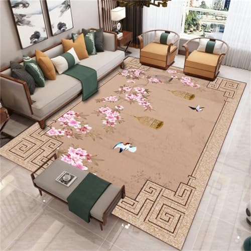 Xiaosua Large Square Floor Cushions Velvet200x200CM Teppiche Wohnzimmer Teppich waschbar in Waschmaschine Maschinenwaschbarer Vintage-Teppich mit orientalischem Blumenmuster Beige von Xiaosua