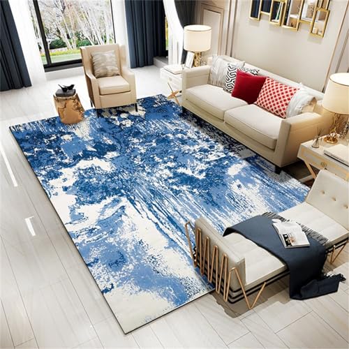 Xiaosua Natur Teppich Abstraktes Muster des Blauen Gekritzels des Teppichsalons Teppich Schlafzimmer Klein 100X160CM Bettumrandung Teppich 3 Teilig Blau von Xiaosua