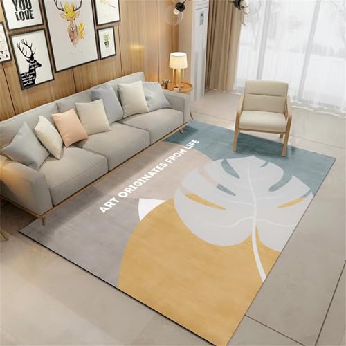 Xiaosua Natur Teppich Teppich Schlafzimmer Abstraktes Geometrisches Blättermuster Waschbare Teppiche 120X160CM Teppich Schlafzimmer Groß Gelb von Xiaosua