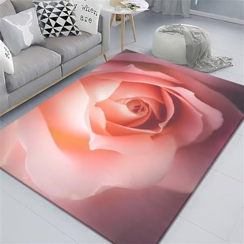Xiaosua Weiche Teppiche Rosa Salon Teppich Hd Große Blumen Abstrakt Teppich Antirutschunterlage 120X160CM Mädchen Teppich Kinderzimmer von Xiaosua
