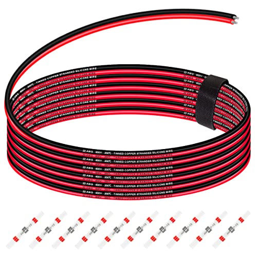 Xiatiaosann 22 AWG Silikon Elektrischer Draht Kabel 600V verseilter verzinnter Kupferdraht Rot und Schwarz 10m flexibel Silikon Draht für RC Auto, Drohne, 3D Drucker mit 10 Stück Schrumpfschlauch von Xiatiaosann