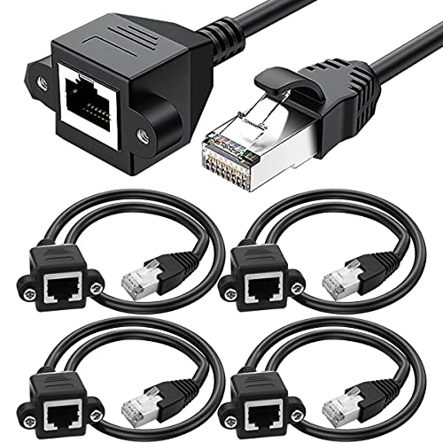 Xiatiaosann 4 Stück Ethernet-Verlängerungskabel, CAT6 LAN RJ45 Netzwerk-Patchkabel Stecker auf Buchse Schraube Panel Mount für Router Modem Smart TV PC Computer Laptop 30cm von Xiatiaosann