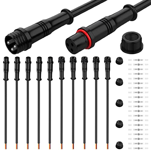 Xiatiaosann 5 Paare wasserdichte 3-polige LED-Steckverbinder Kabel-Set - kleiner männlicher und weiblicher Stecker mit 0,2 mm² 24AWG Draht, IP67 20 cm Verlängerungskabel für Auto, LKW, Boot, Innen- von Xiatiaosann