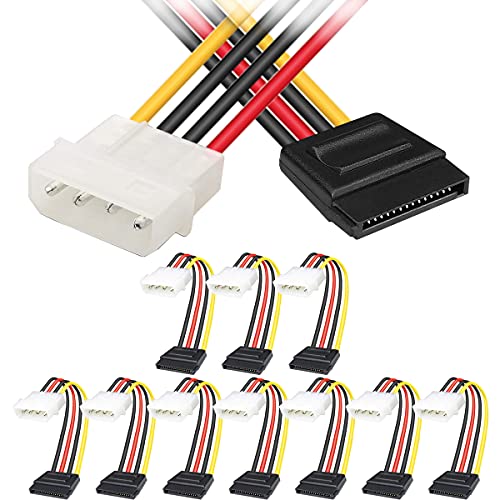 Xiatiaosann Molex auf SATA HDD Stromkabel, 4-poliges LP4 Stecker auf 15-poliges SATA Buchse SSD Festplatte Adapter Kabel 25cm, 10 Stück IDE zu SATA Kabel von Xiatiaosann