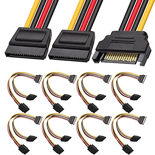 Xiatiaosann SATA Stromkabel HDD Y Stromadapter SATA Stecker Splitter, 8 Stück 15 Pin SATA Stecker auf 2 x SATA Buchse für SSD Festplatte von Xiatiaosann