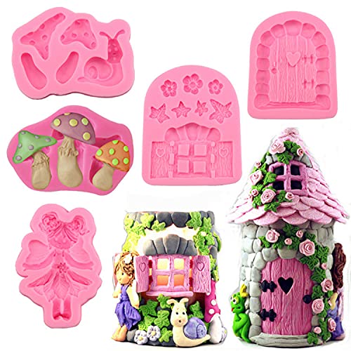 Xidmold 5 Stück Fee Feenhaus Tür Silikon Fondant Schokoladen Silikonform Kuchen Formen Fairy Garden Backform Fondantform Kuchen Zucker Werkunterricht Form Formwerkzeug Kuchendeko Schokoladenform von Xidmold