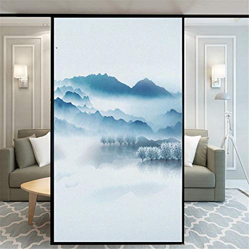 Glasmalerei Fensterfolie Sichtschuzfolie Dekorfolie Privatsphäre Milchglasfolie Statisch Haftend Landscape Painting Fensteraufkleber 65 x 140 cm von Xijier