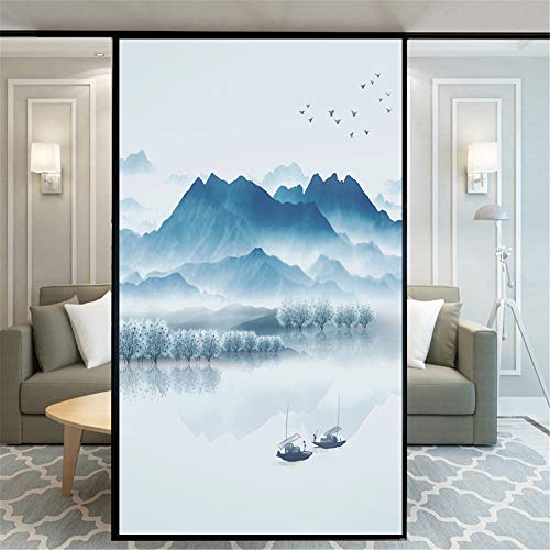 Glasmalerei Fensterfolie Sichtschuzfolie Dekorfolie Privatsphäre Milchglasfolie Statisch Haftend Landscape Painting Fensteraufkleber 65 x 140 cm von Xijier